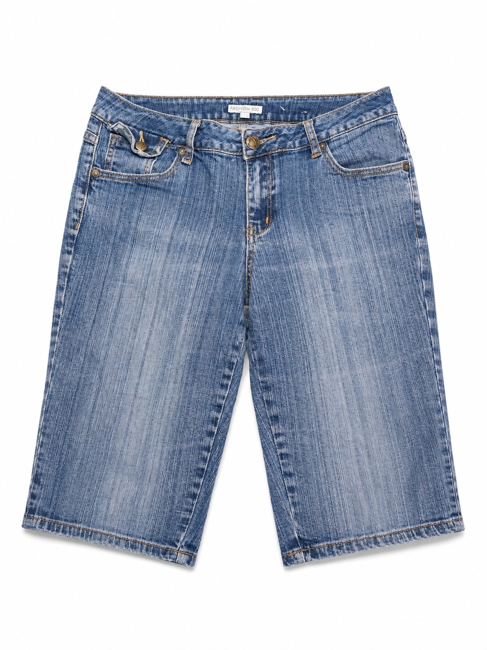 Y2k Fashion Bug Light Blue Denim Boyfriend Bermuda Shorts With Studs, Size 10